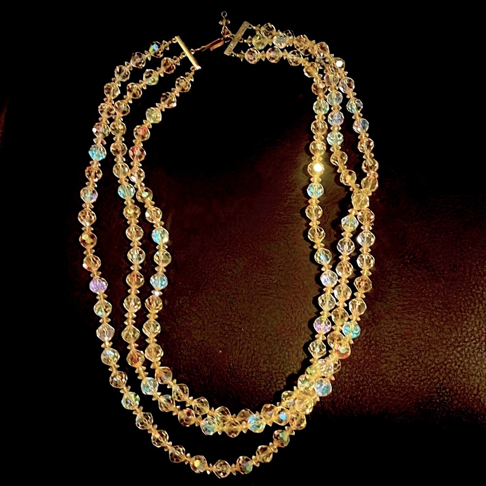 Vintage Iridescent Three Strand Beads